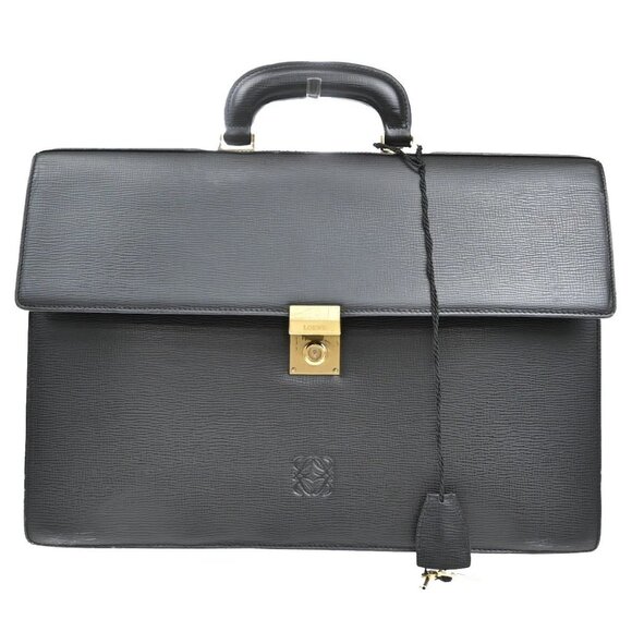 LOEWE Logo Anagram Business Briefcase Hand Bag Leather Black GHW 05EF699 - Picture 1 of 15